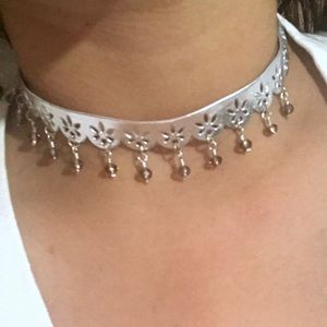 Handmade Choker silver lace with dangling crystals